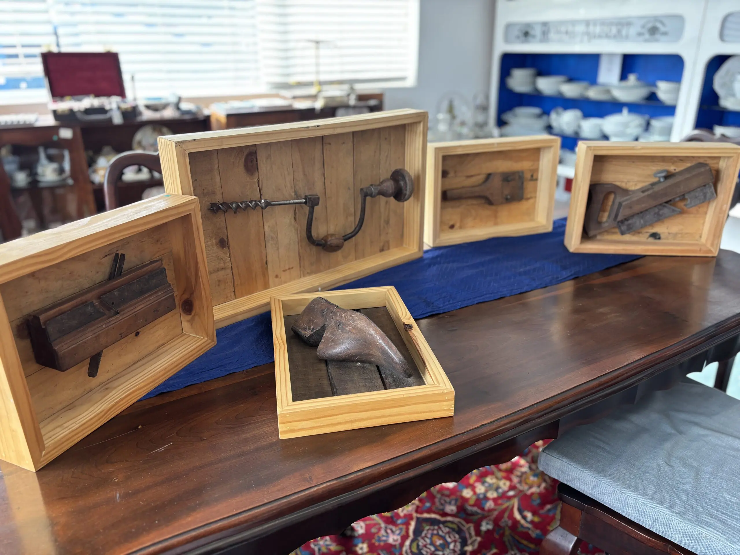 Collection of Five Framed Vintage Trade & Woodworking Tools