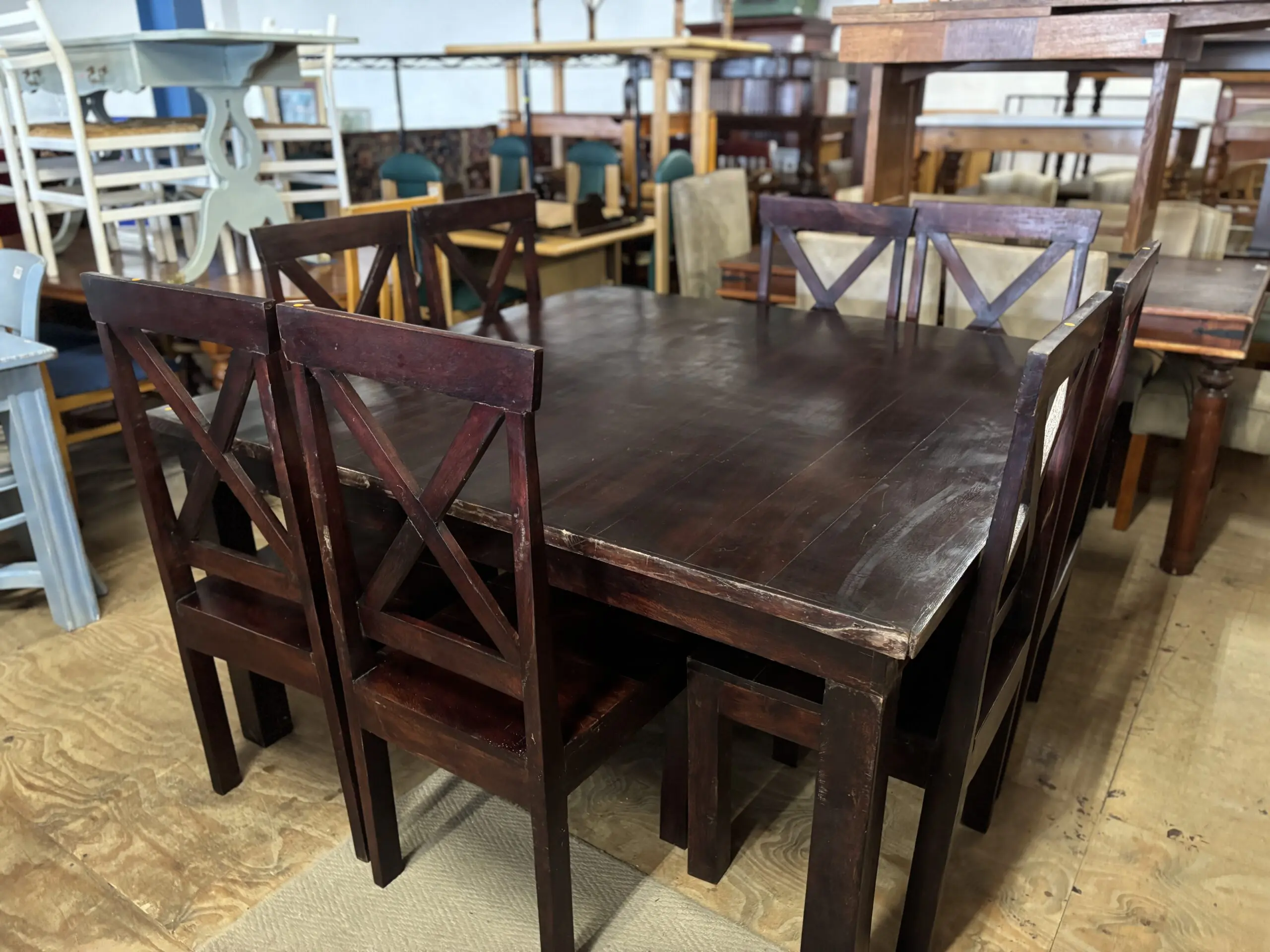 Solid Dark Wood Square Table 8-Seater Dining Suite - Image 3