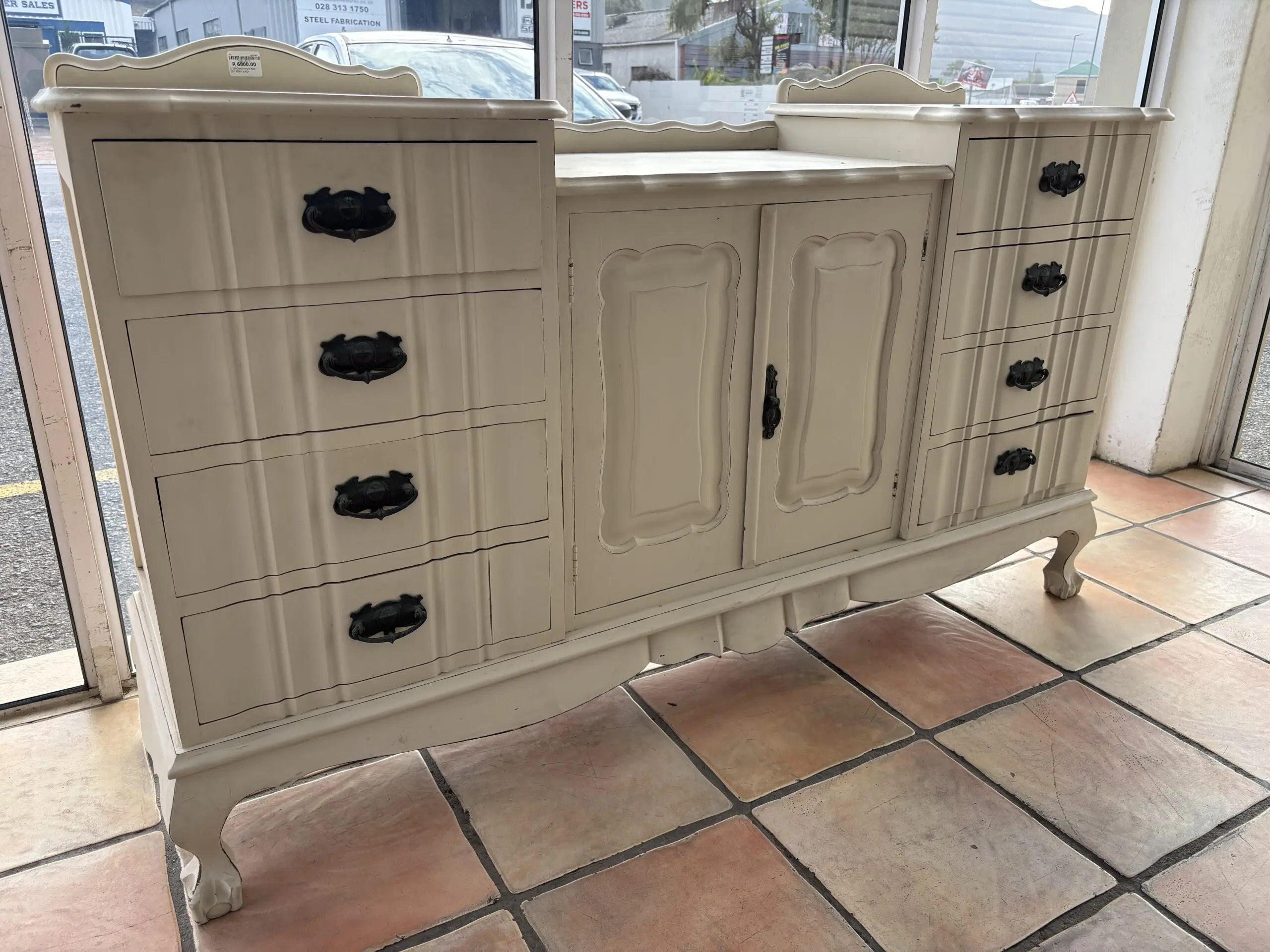 Vintage Painted Imbuia Sideboard with 8 Drawers & Key - Image 2