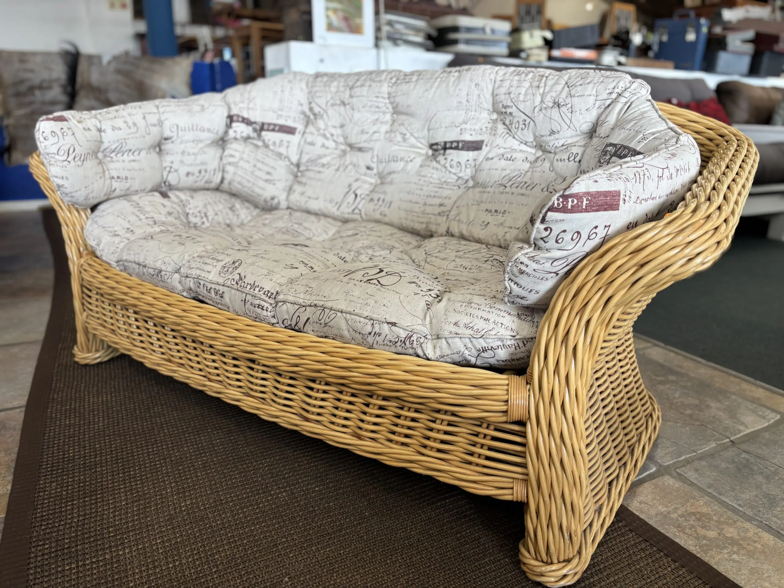 Contemporary Wicker Loveseat with Deep Buttoned Cushion - Image 2