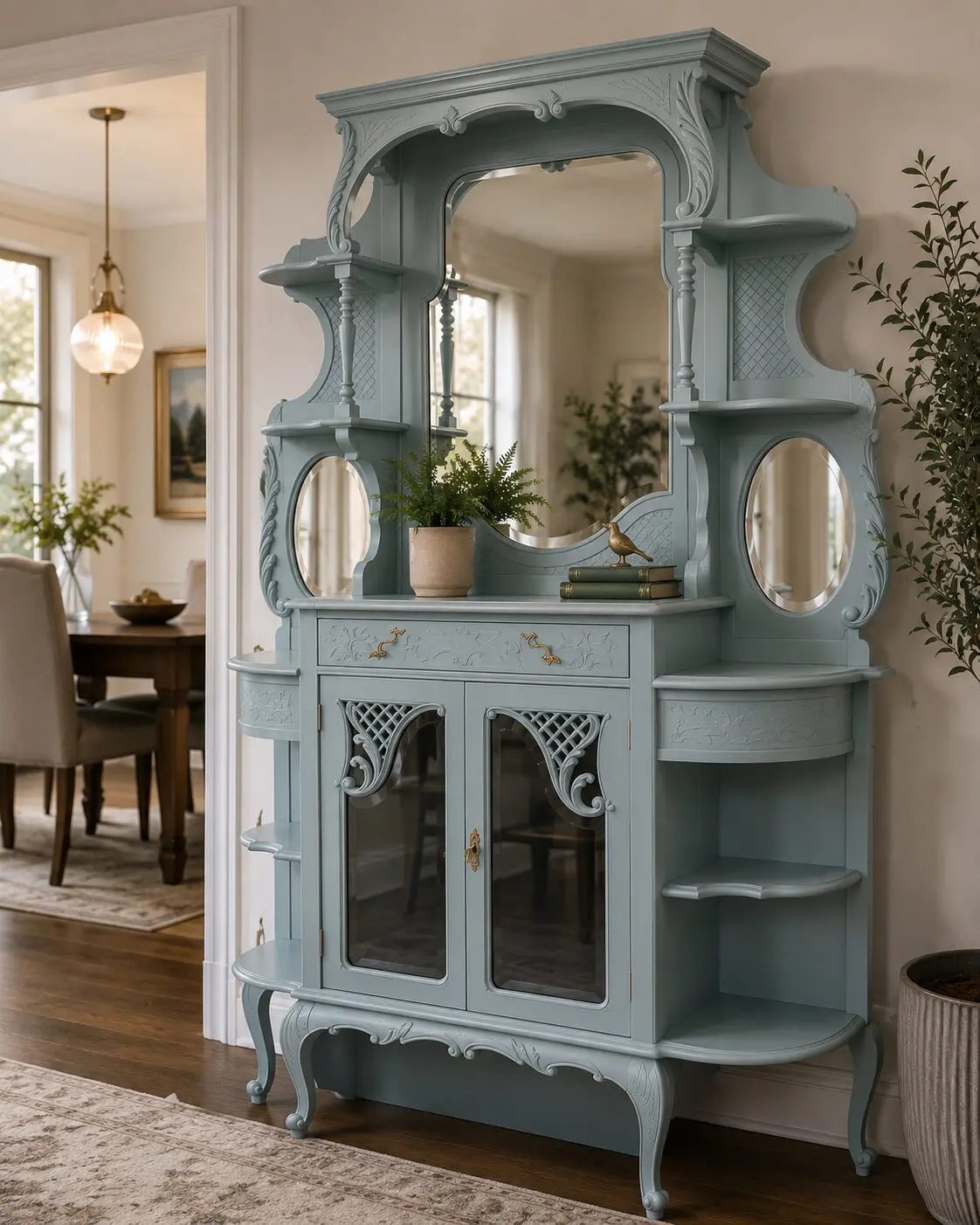 Edwardian / Late Victorian Display Cabinet with Mirror Back - Image 9