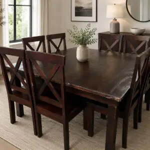 Solid Dark Wood Square Table 8-Seater Dining Suite