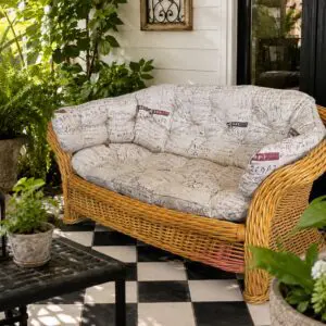 Contemporary Wicker Loveseat with Deep Buttoned Cushion