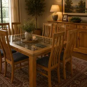 Solid Oak Lattice & Glass Top 8-Seater Dining Suite