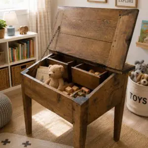 Rustic Pine Lift-Top Storage Bench / Toy Box Table