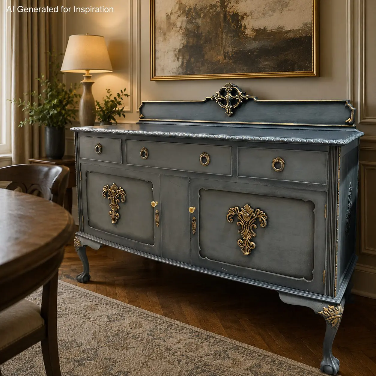 Upcycled Blue Sideboard with Gilt Detail