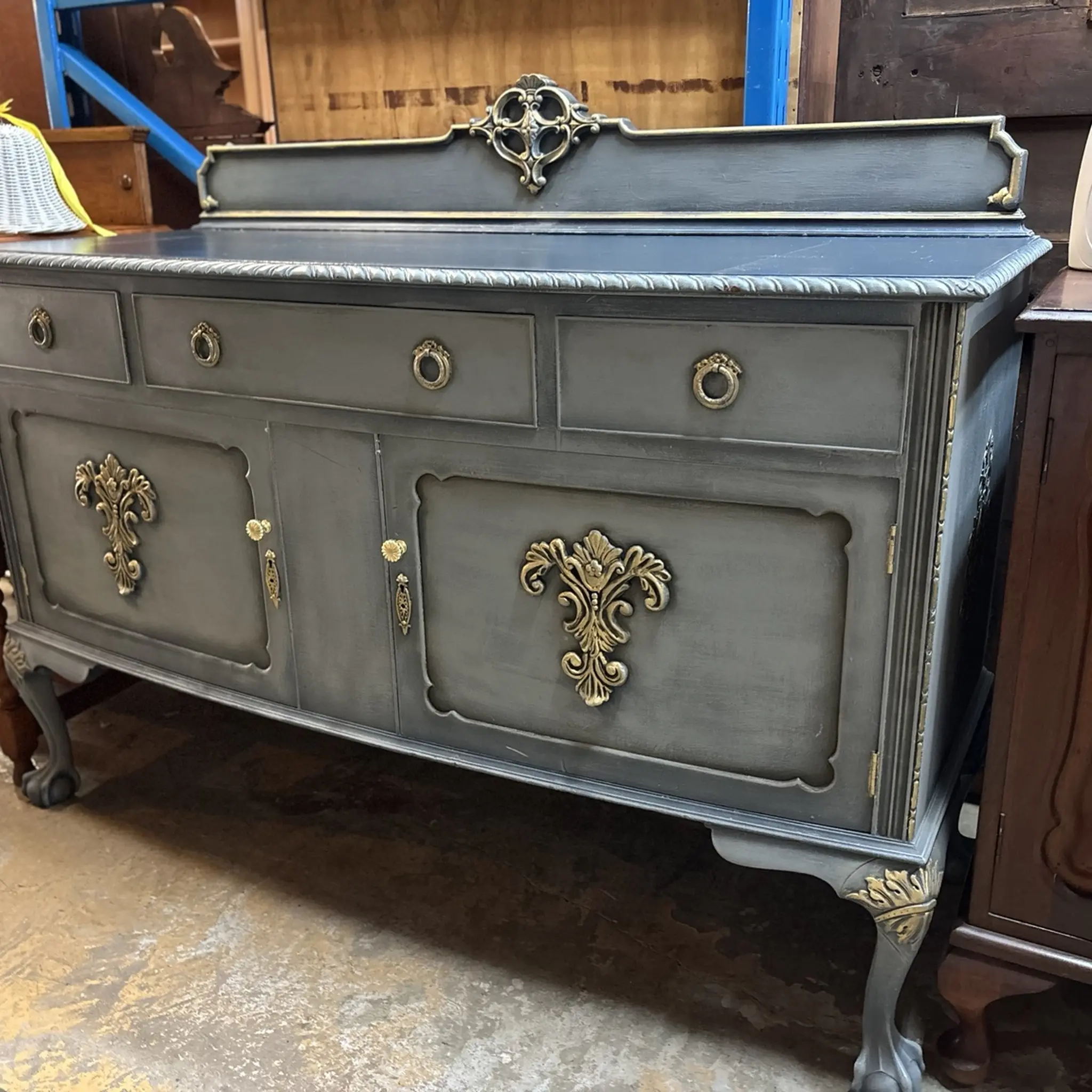 Upcycled Blue Sideboard with Gilt Detail - Image 6