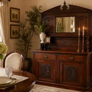 Antique Carved Solid Wood Sideboard - Mirror Back & Display Hutch