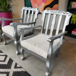 Refurbished Carver Armchairs - Silver Finish, Set of 2