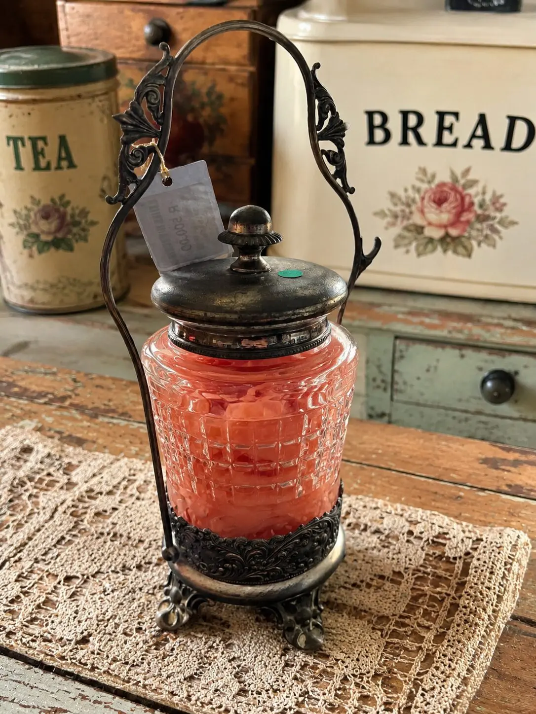 Pickle Canister with Ornate Stand (Tongs Missing)