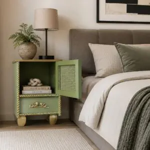 Mint Green Upcycled Cane Door Bedside Cabinet