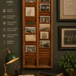 Vintage Wooden Job Card Holder Industrial Filing Rack