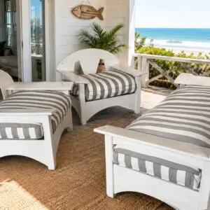 Whitewashed Patio Lounge Suite with Striped Cushions 3-Piece