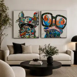 Set of 2 Pop Art Animal Canvases (H61 x W61cm Each)