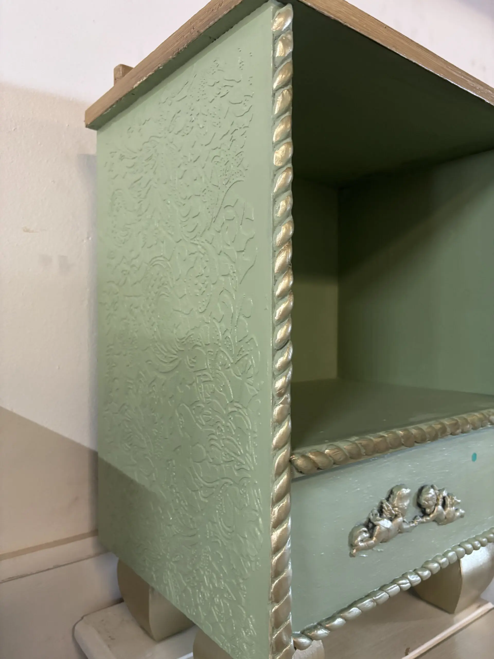 Mint Green Upcycled Cane Door Bedside Cabinet - Image 3
