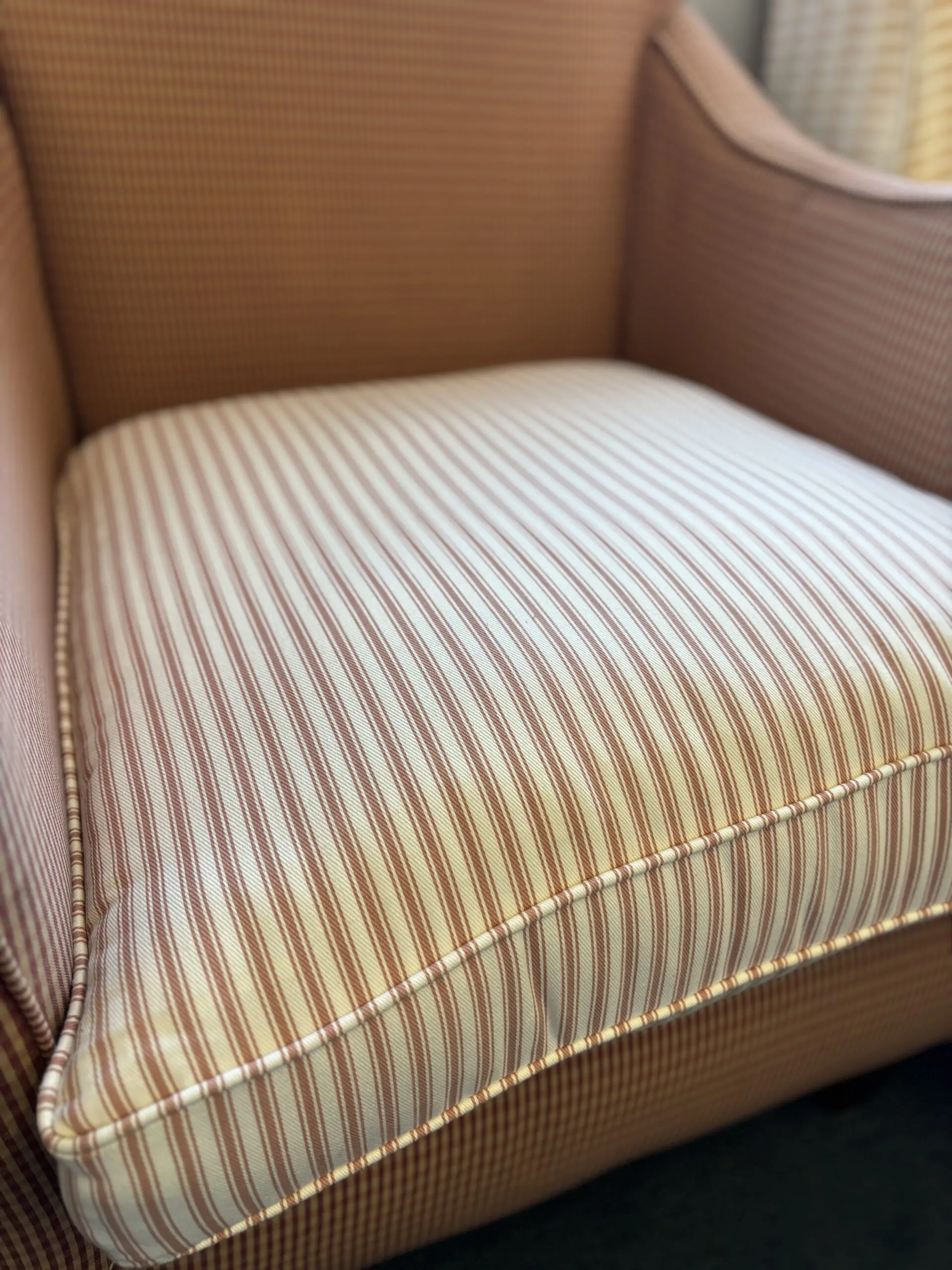 High-Back Red & Cream Striped Armchairs with Cushions - Image 2