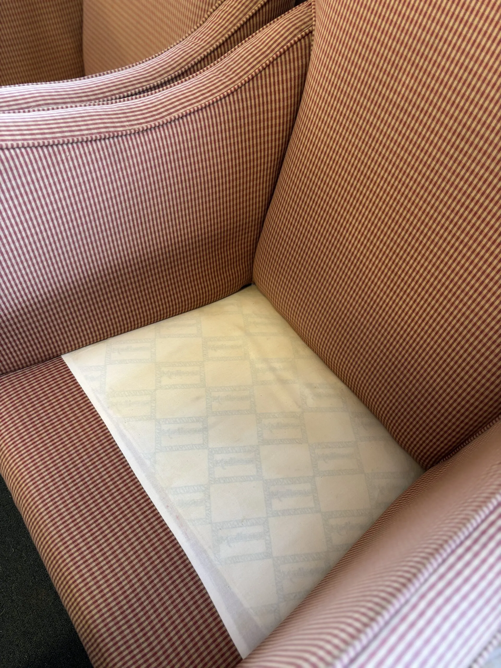 High-Back Red & Cream Striped Armchairs with Cushions - Image 5