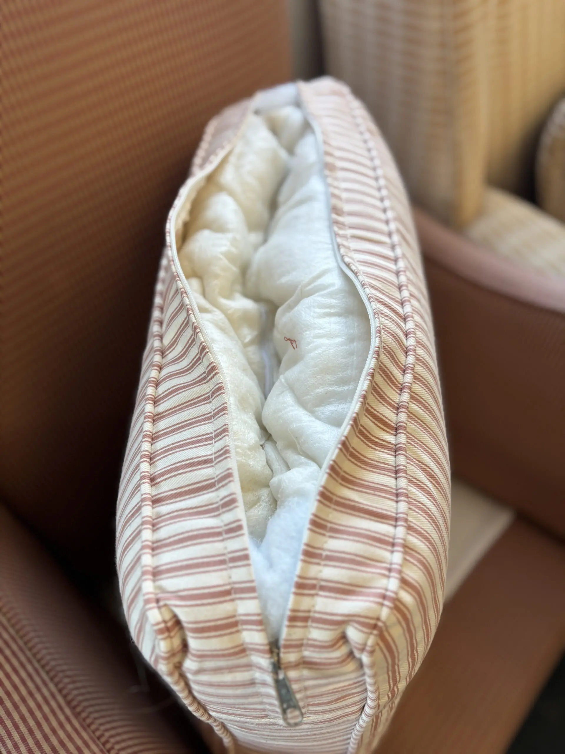 High-Back Red & Cream Striped Armchairs with Cushions - Image 6