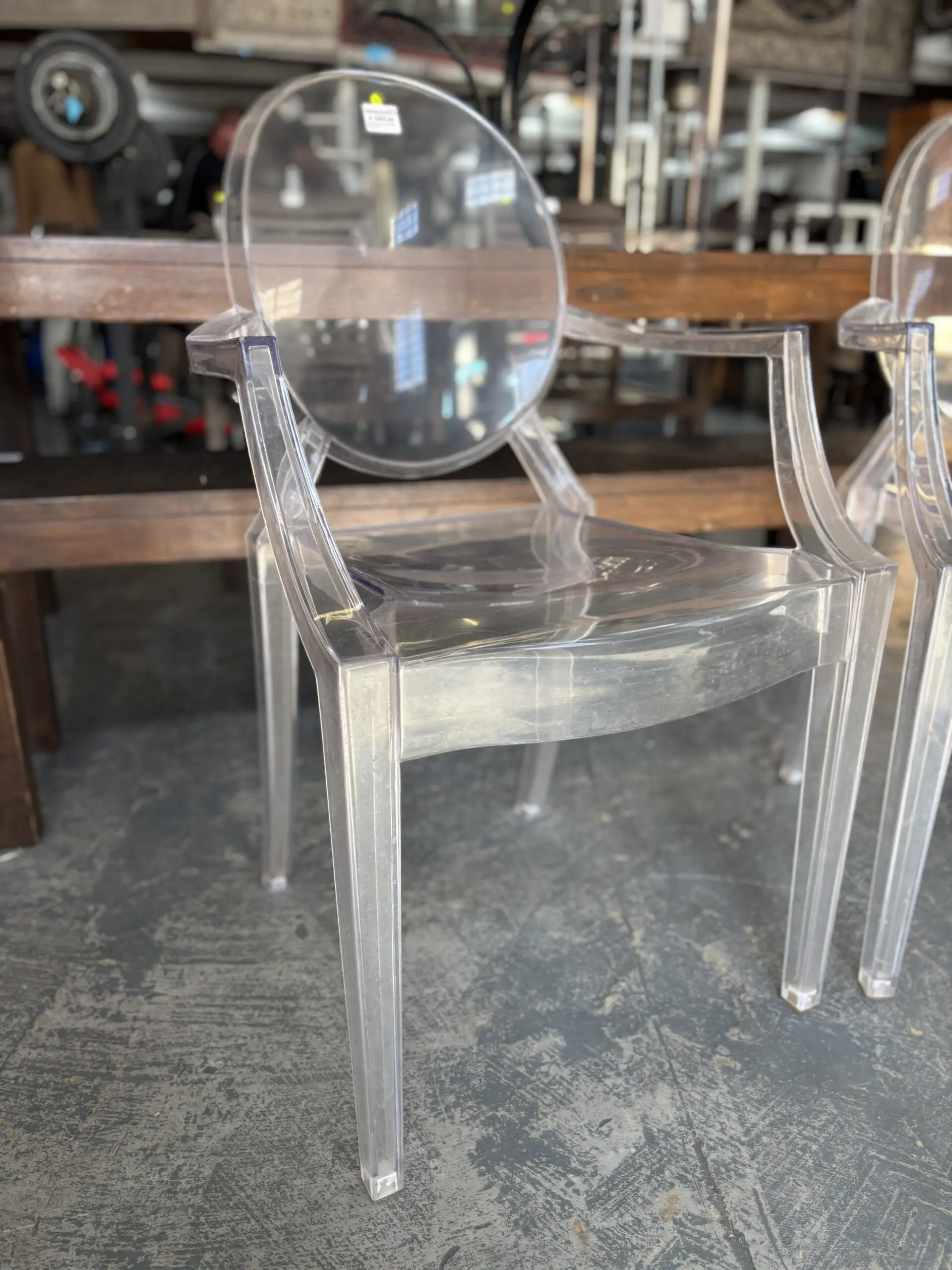 Pair of Clear Acrylic Ghost Carver Chairs with Oval Backs - Image 2