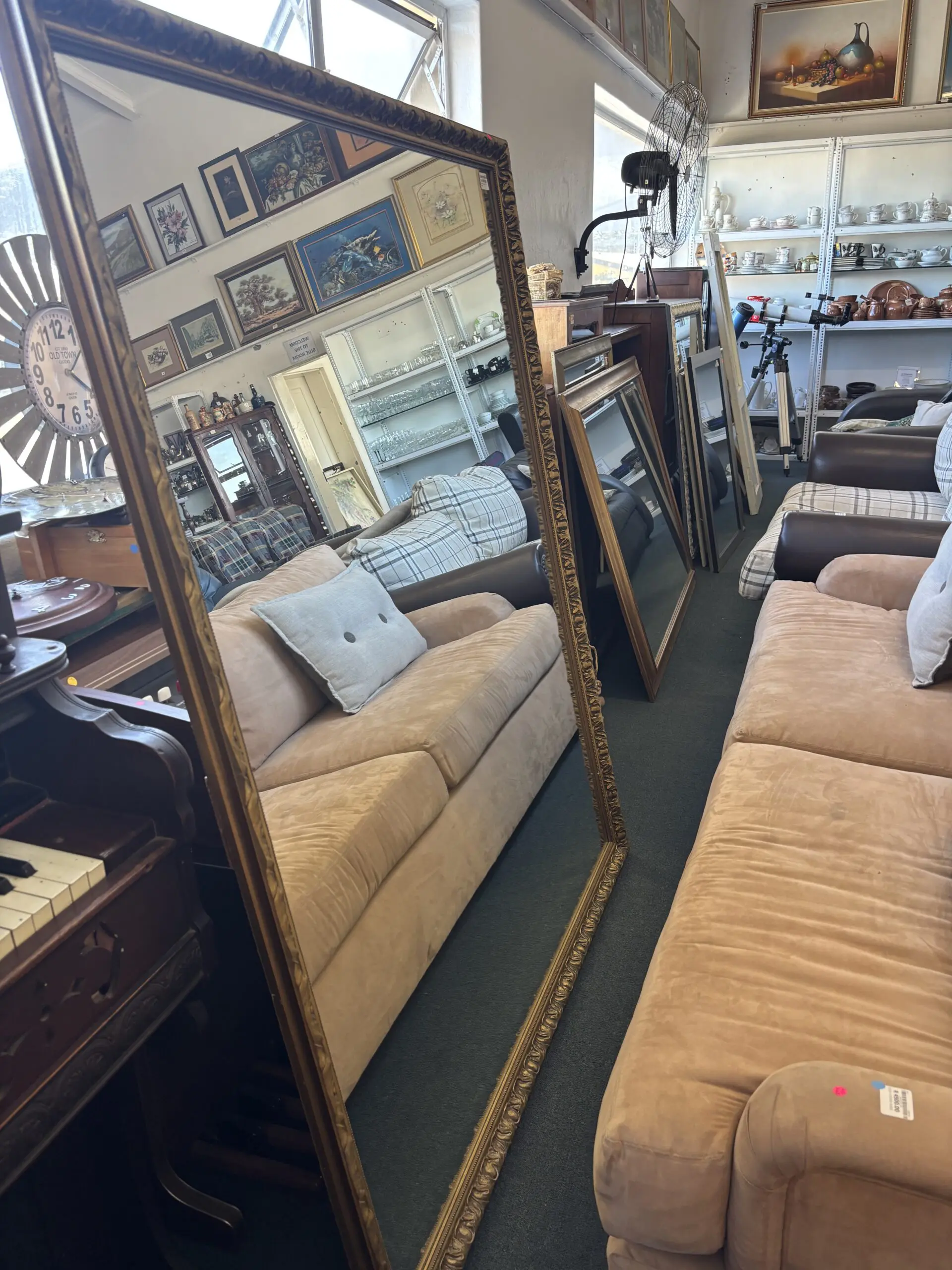 Large Vintage Gilt Framed Floor Mirror with Ornate Detail - Image 2