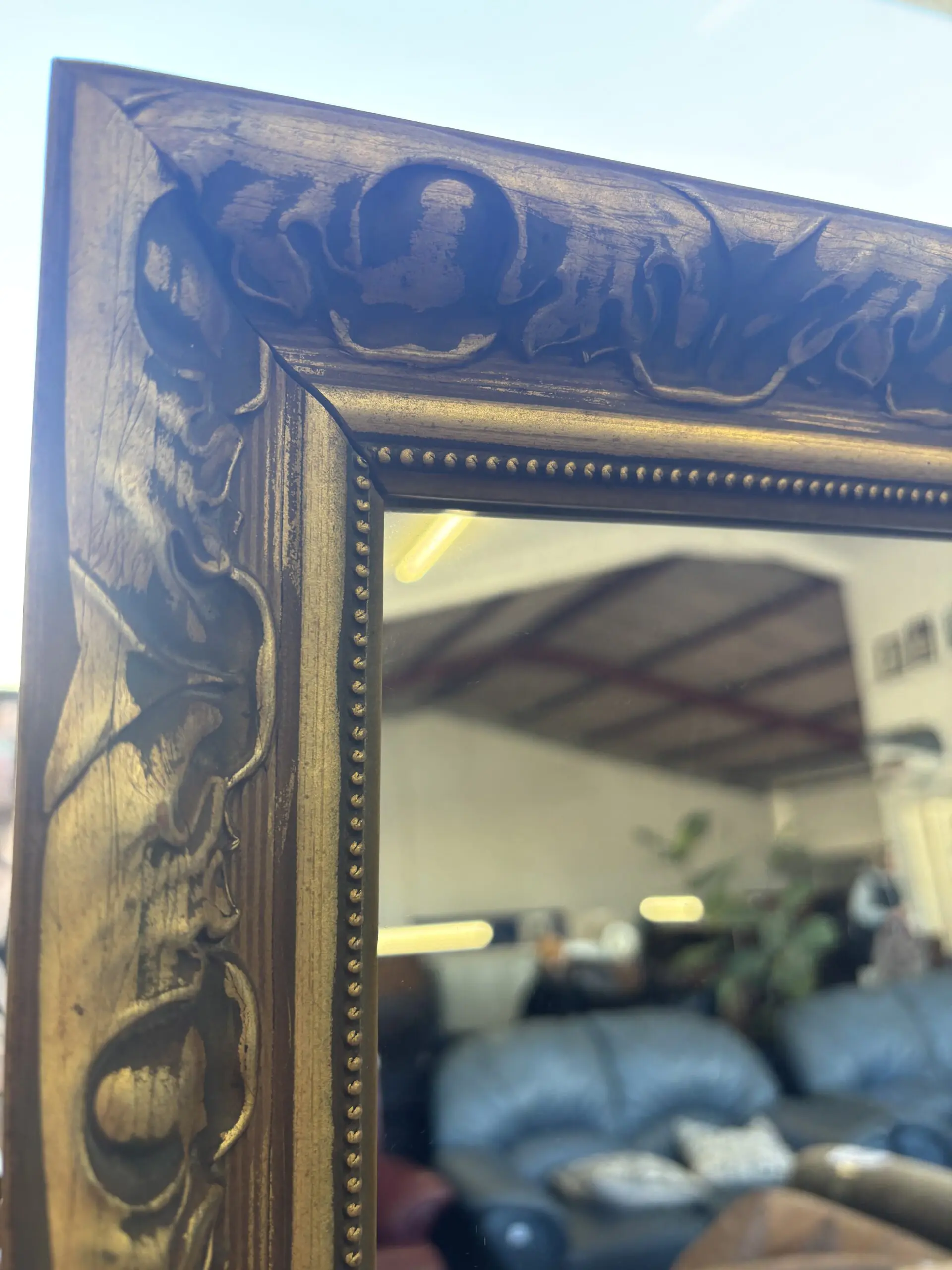 Large Vintage Gilt Framed Floor Mirror with Ornate Detail - Image 3