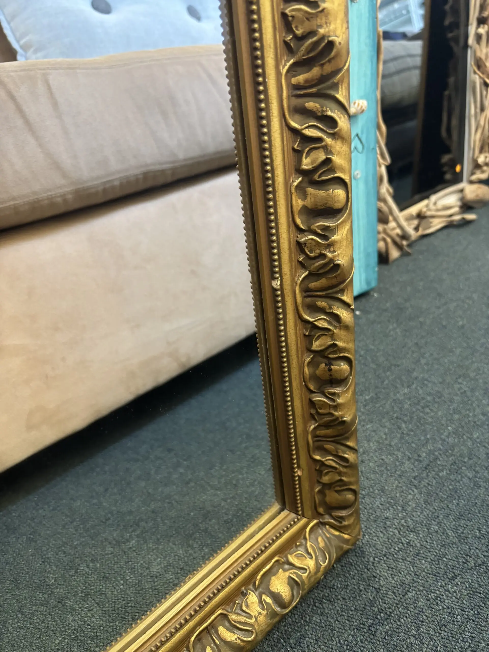 Large Vintage Gilt Framed Floor Mirror with Ornate Detail - Image 4