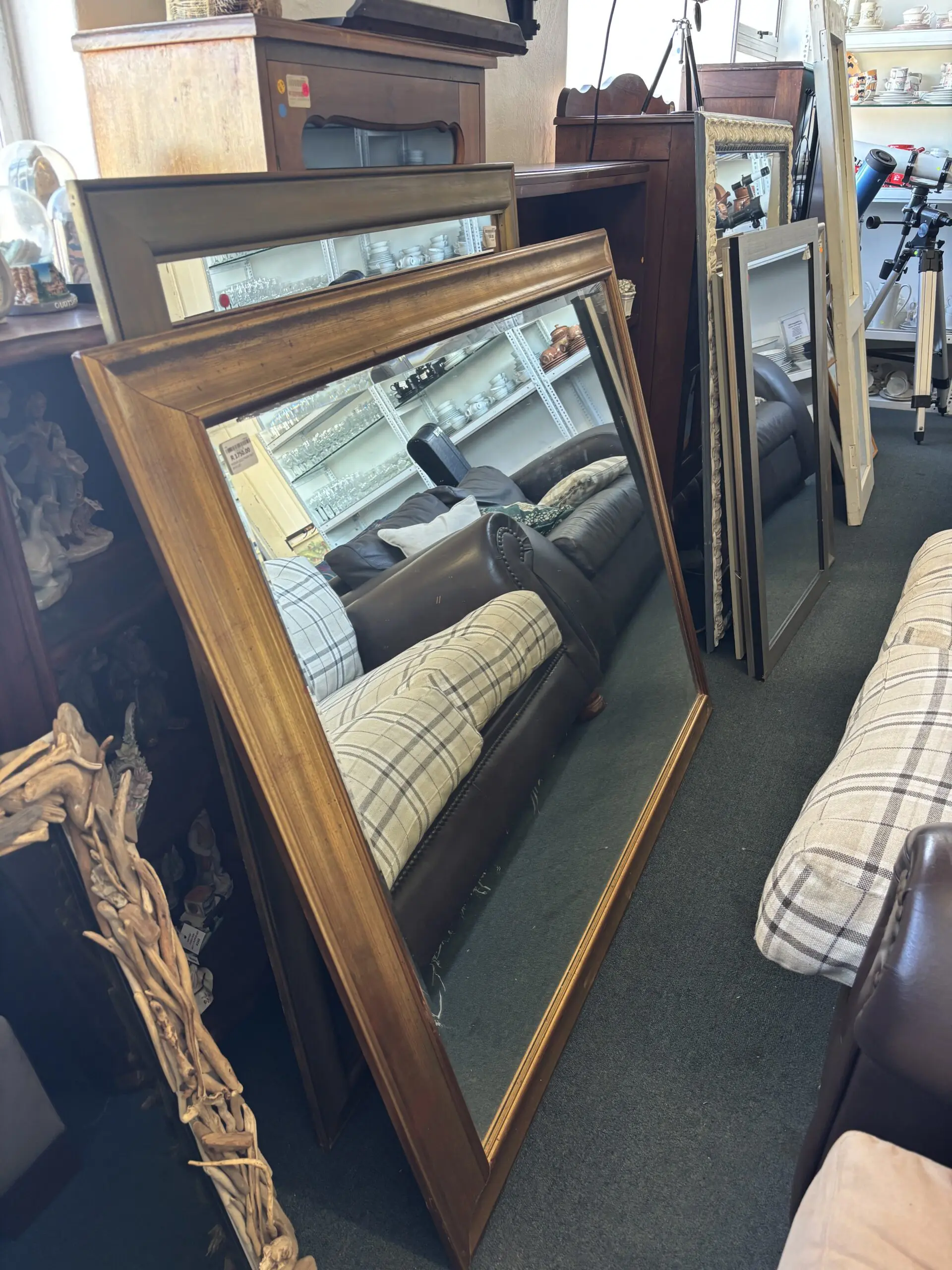Large Vintage Bevelled Mirror in Gilt-Toned Wooden Frame - Image 4