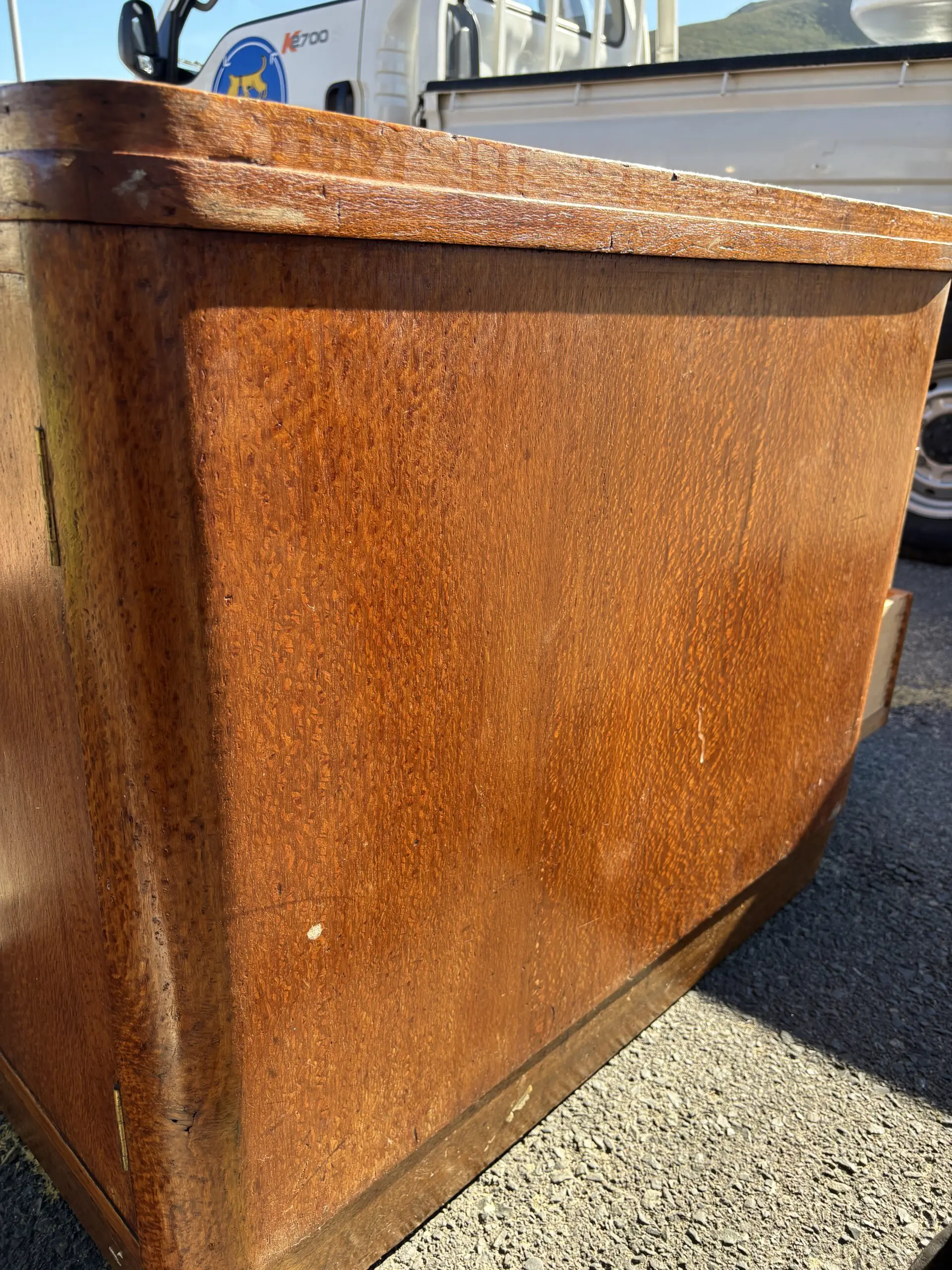 Vintage Tiger Oak Pedestal Desk with Hidden Door (missing key) - Image 5