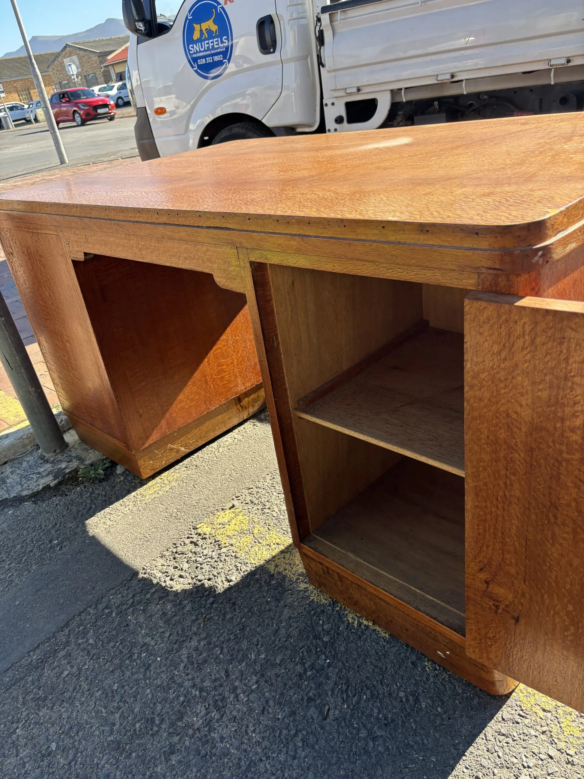 Vintage Tiger Oak Pedestal Desk with Hidden Door (missing key) - Image 7