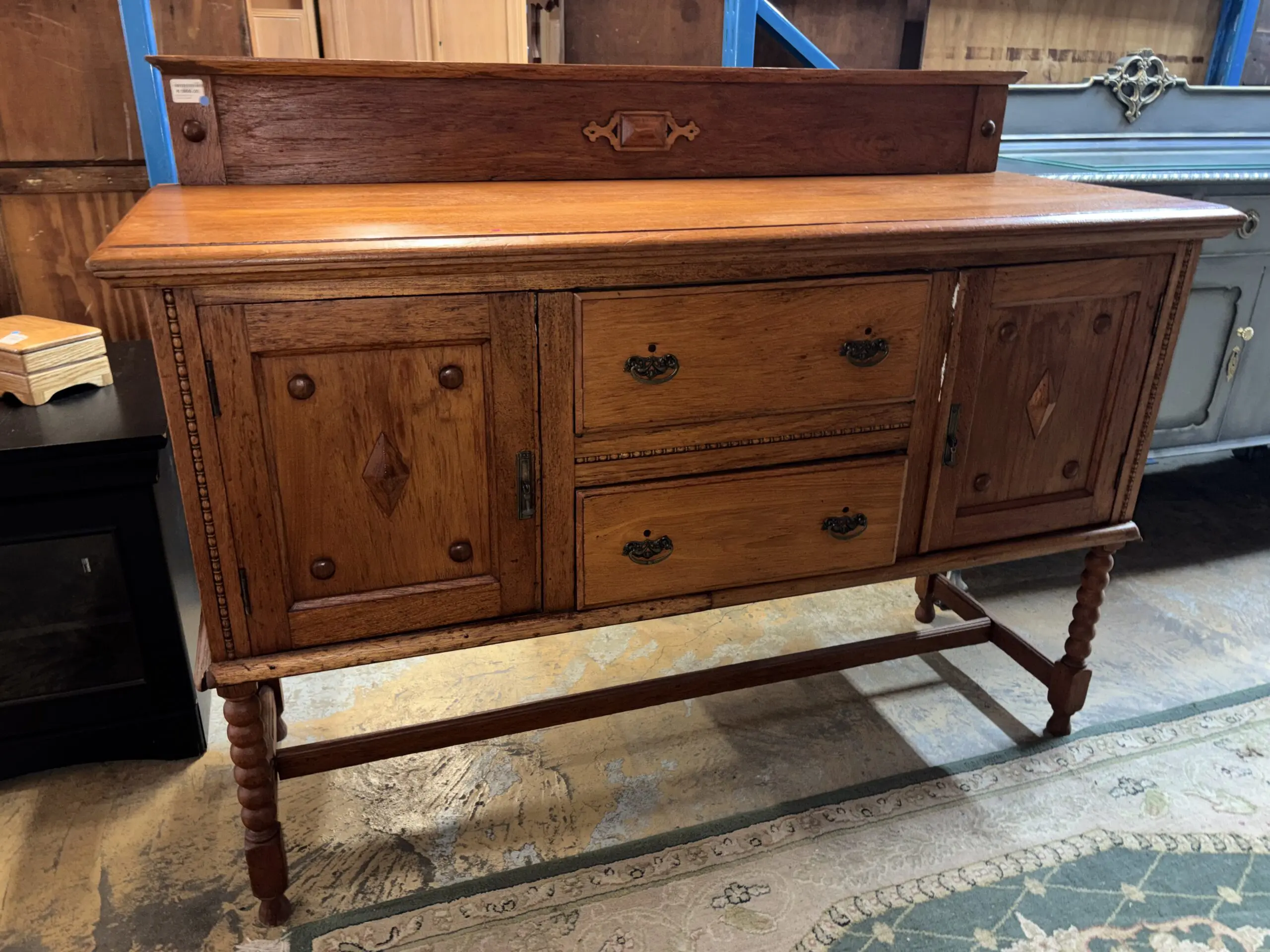 Vintage Teak Sideboard with Turned Legs & Gallery Back Rail - Image 2
