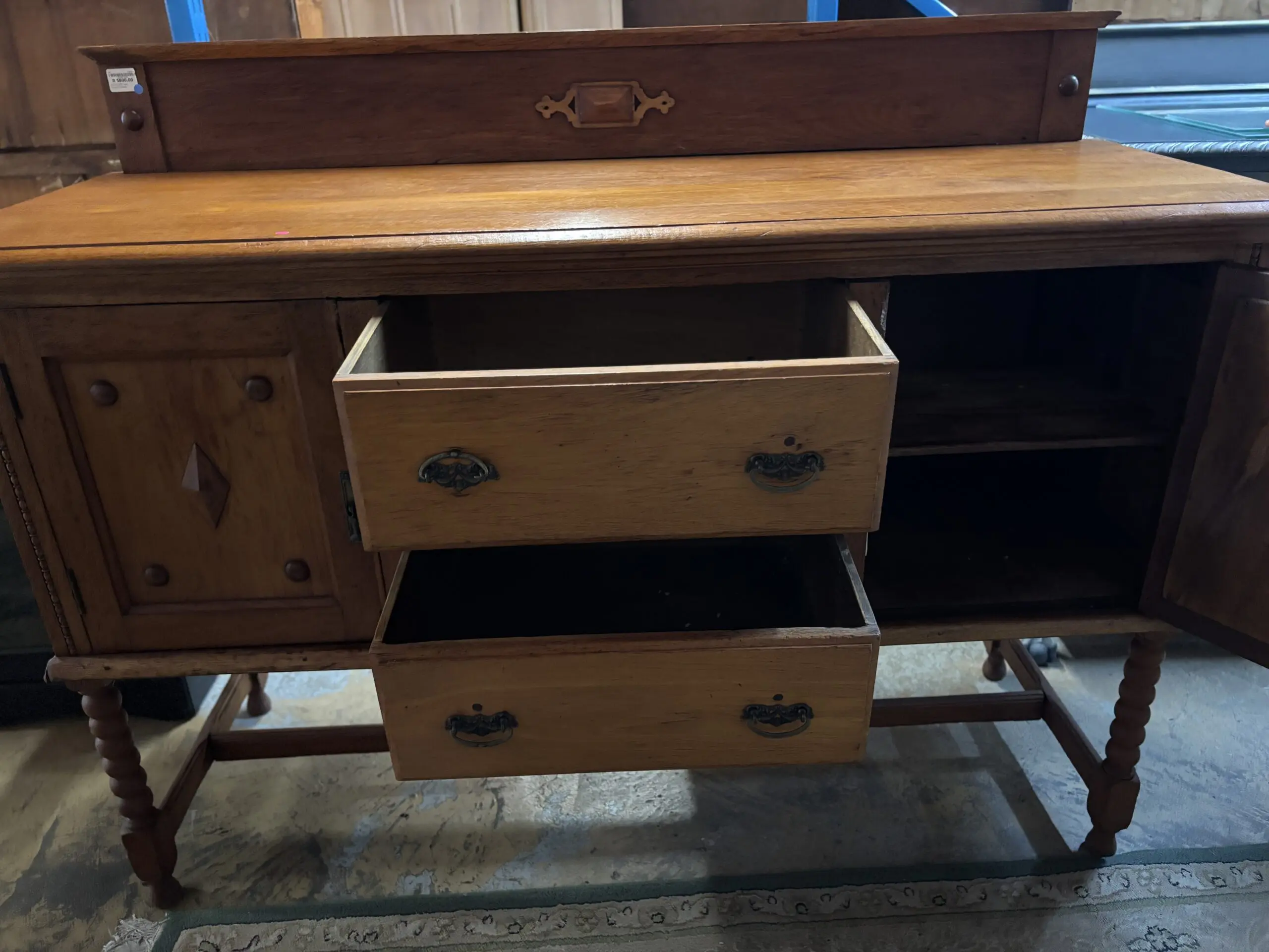 Vintage Teak Sideboard with Turned Legs & Gallery Back Rail - Image 6