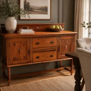 Vintage Teak Sideboard with Turned Legs & Gallery Back Rail