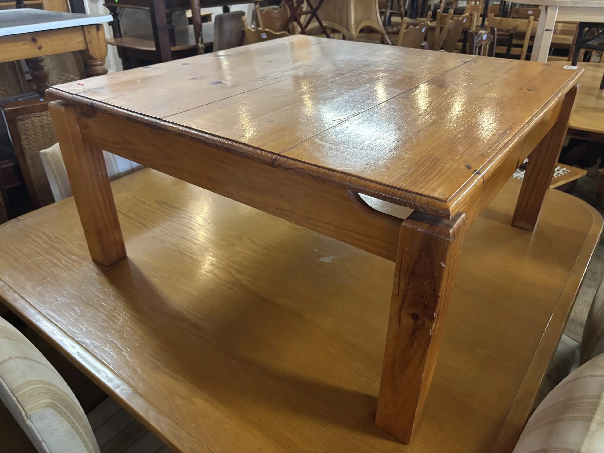 Rustic Solid Pine Square Coffee Table with Tray-Style Top - Image 2