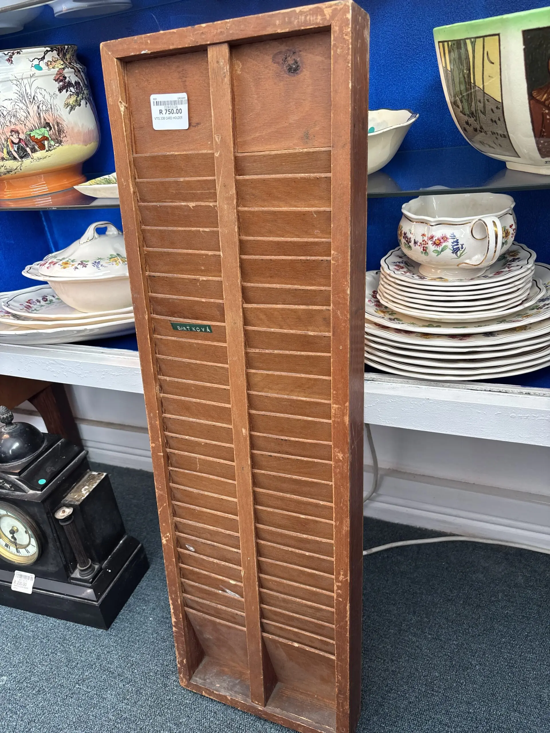 Vintage Wooden Job Card Holder Industrial Filing Rack - Image 3