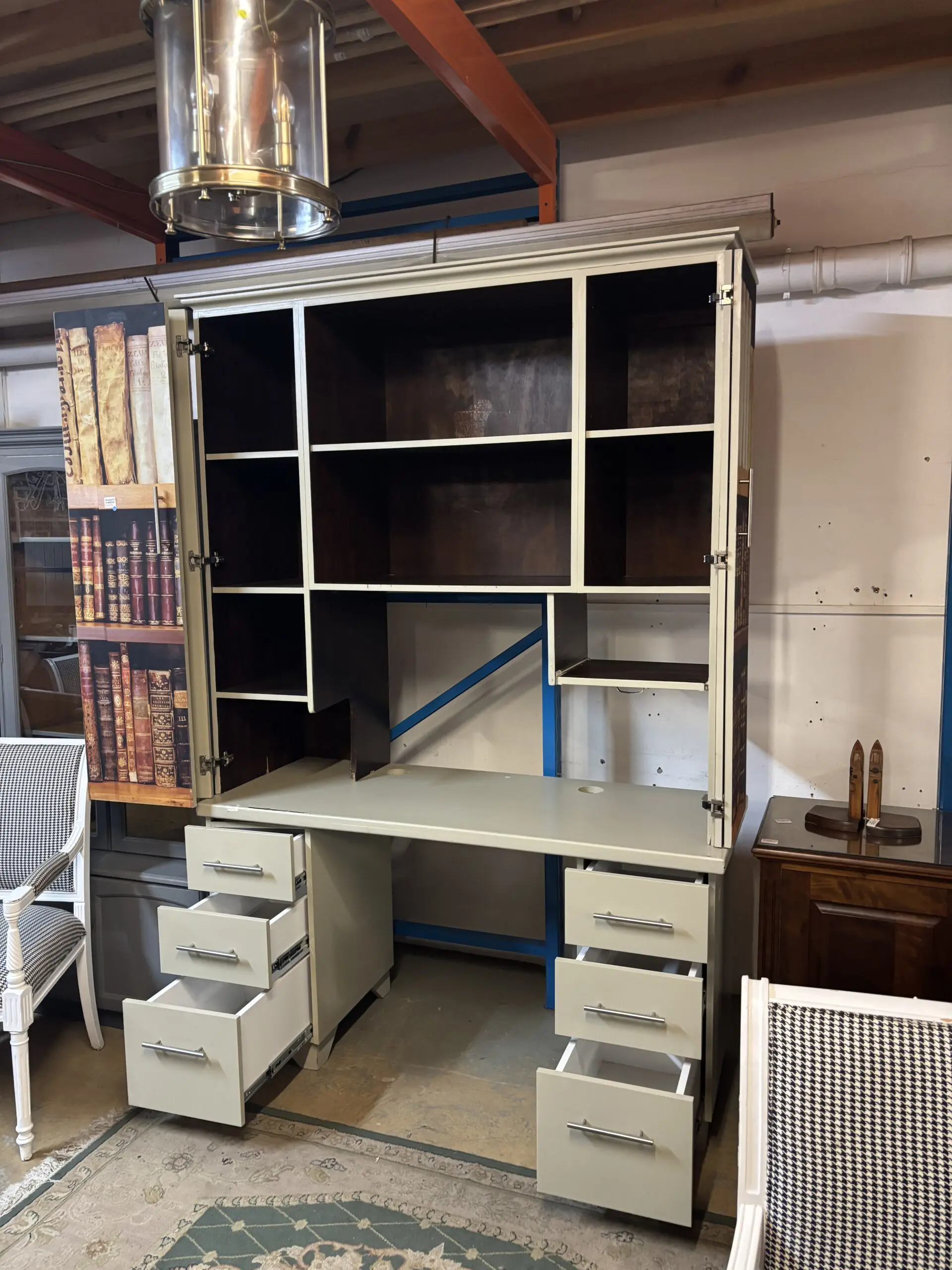 Upcycled Library-Themed Computer Armoire Desk with Storage - Image 5