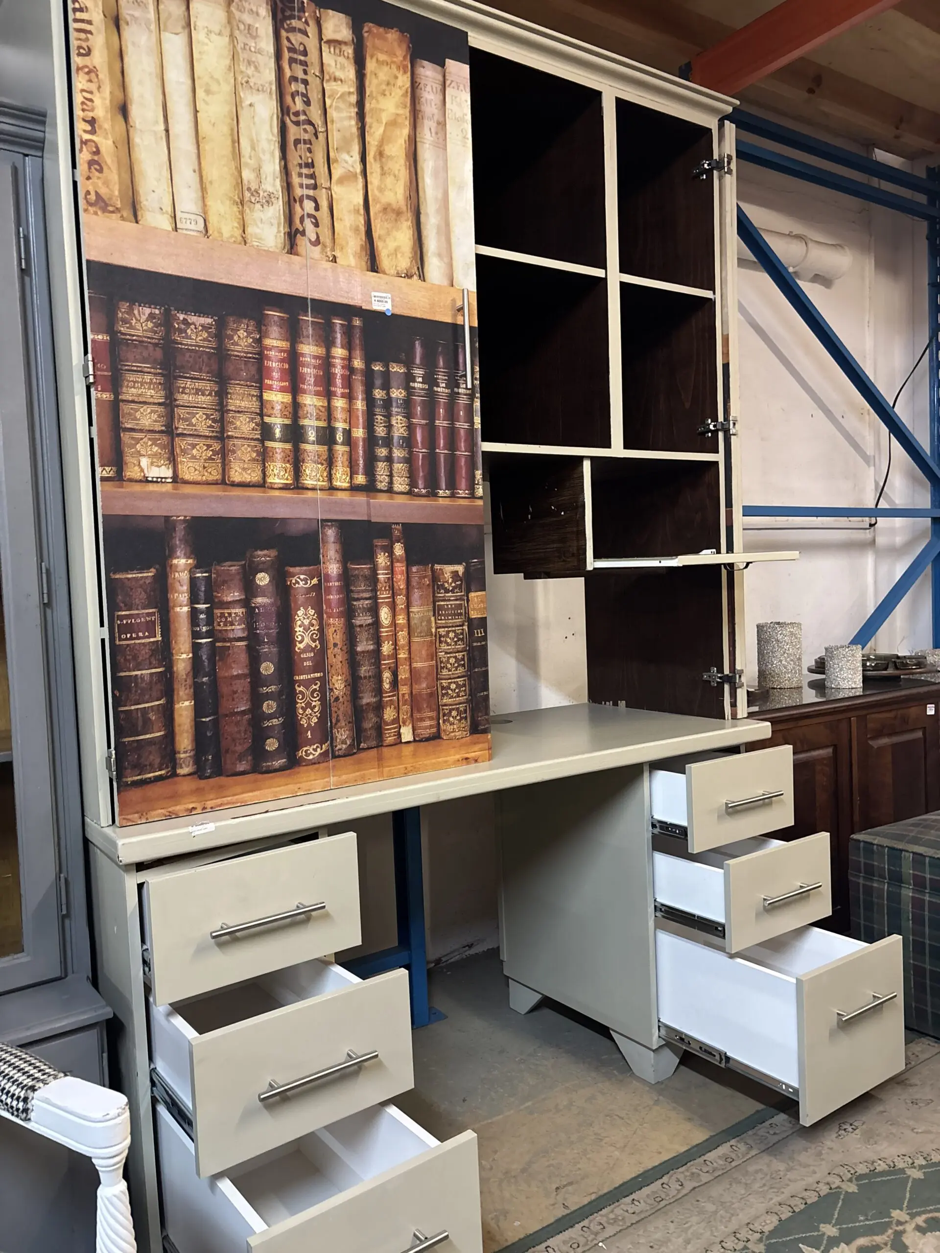 Upcycled Library-Themed Computer Armoire Desk with Storage - Image 2