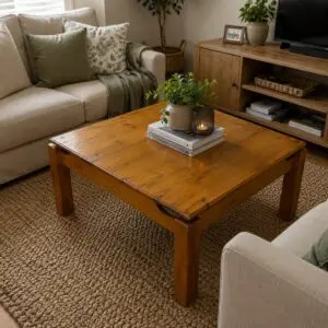 Rustic Solid Pine Square Coffee Table with Tray-Style Top