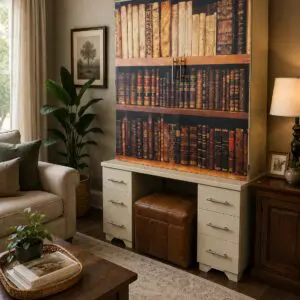 Upcycled Library-Themed Computer Armoire Desk with Storage