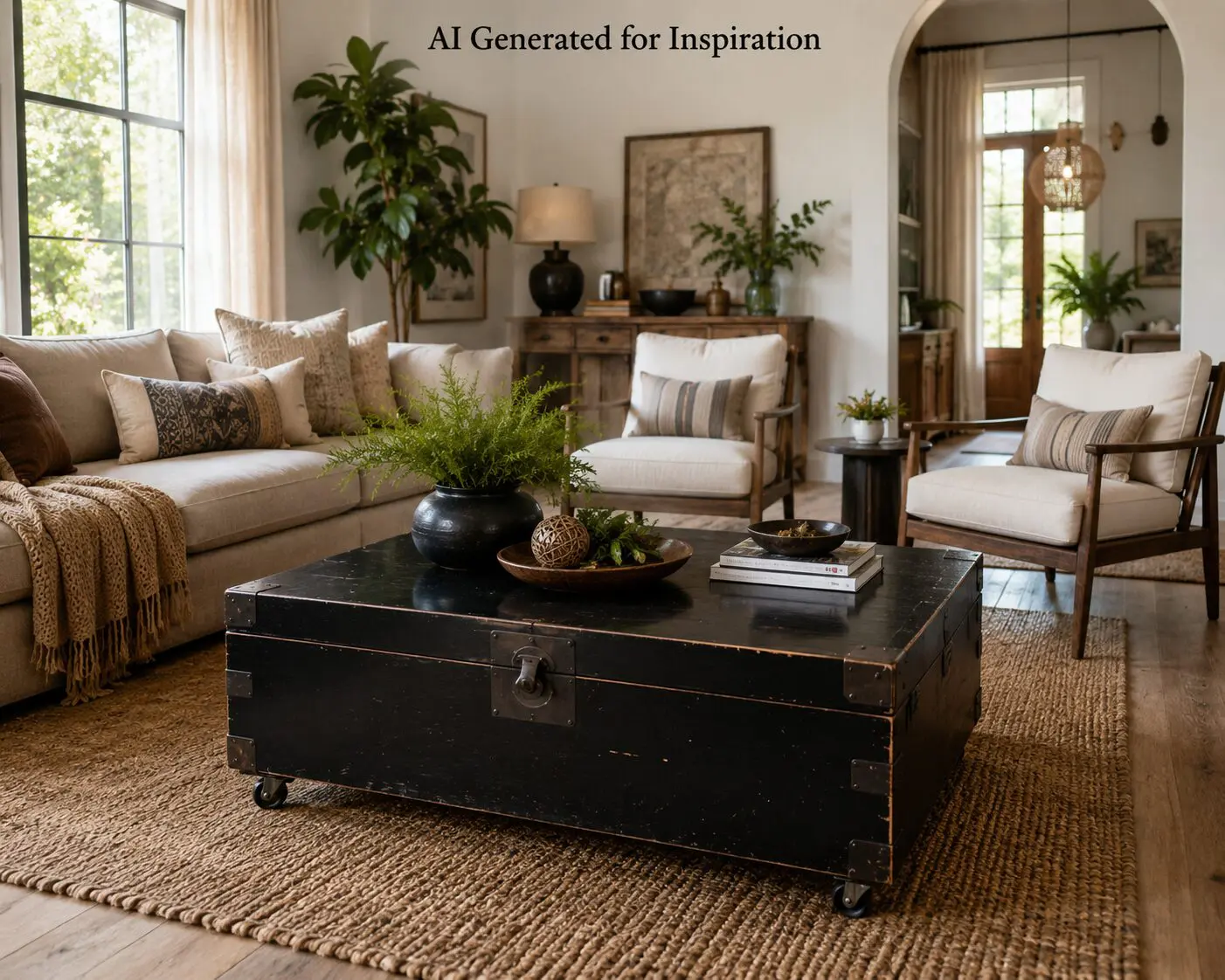 Black Oriental Style Coffee Table Storage Chest (wheels)