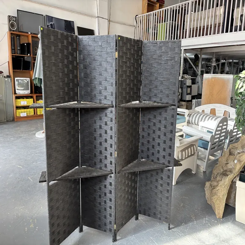 Black 4-Panel Room Divider with Display Shelves - Image 5