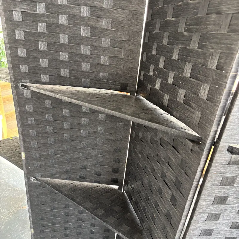 Black 4-Panel Room Divider with Display Shelves - Image 3