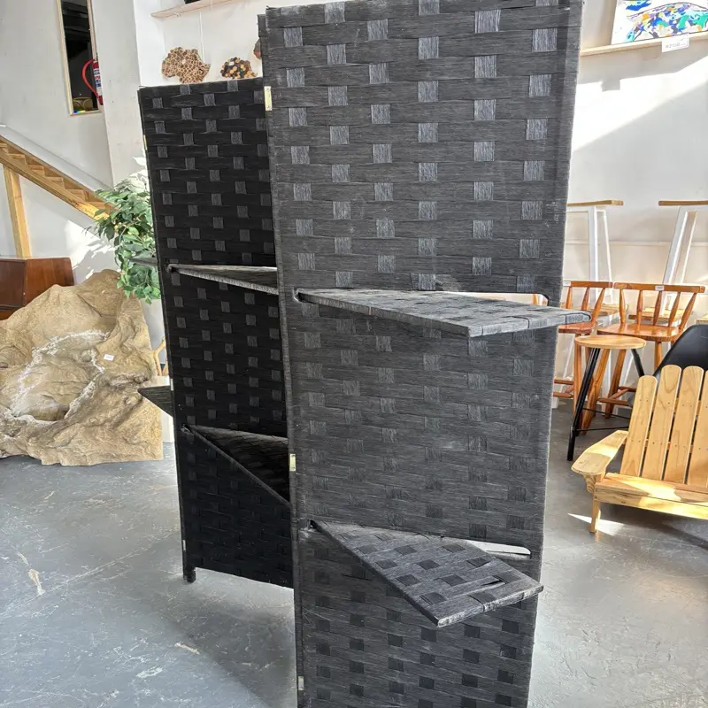 Black 4-Panel Room Divider with Display Shelves - Image 2