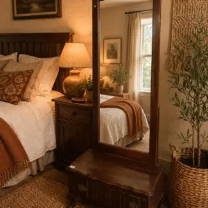Vintage Cheval Mirror with Storage Drawer