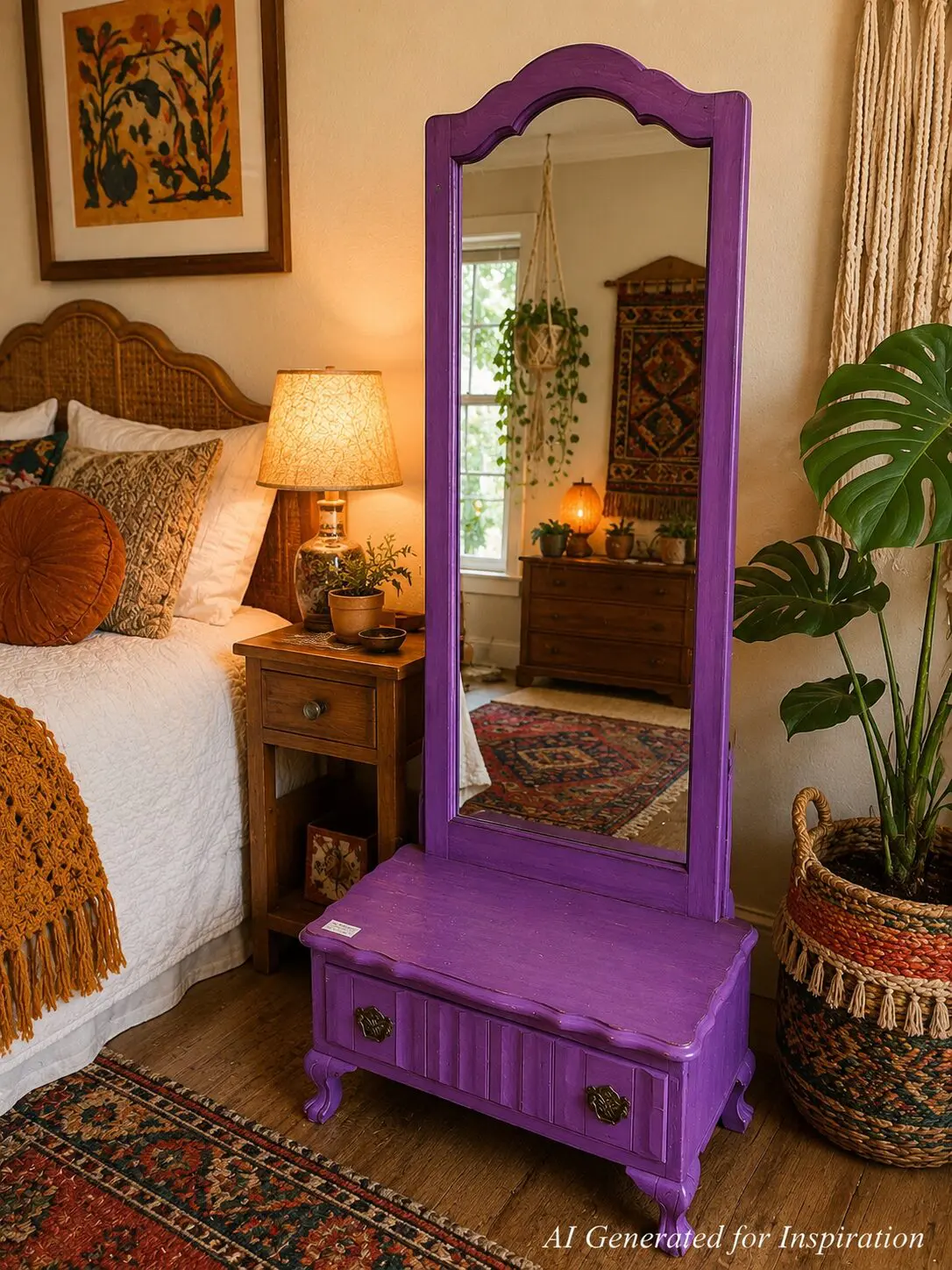 Vintage Cheval Mirror with Storage Drawer - Image 2