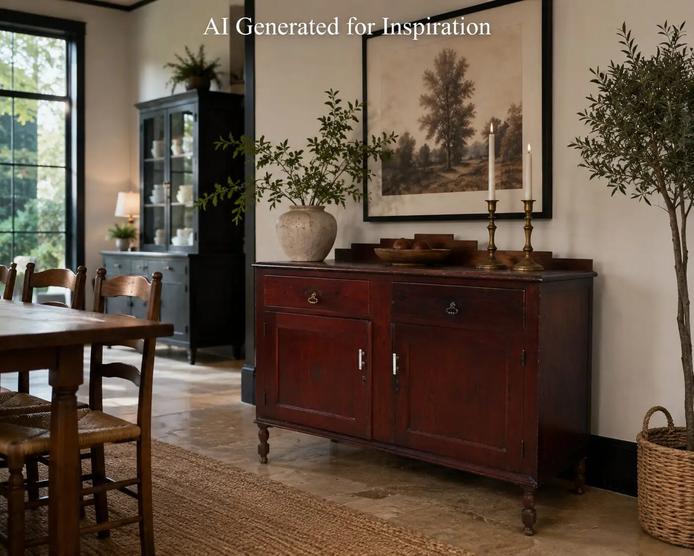 Solid Dark Wood Sideboard with 2 Drawers & 2 Doors