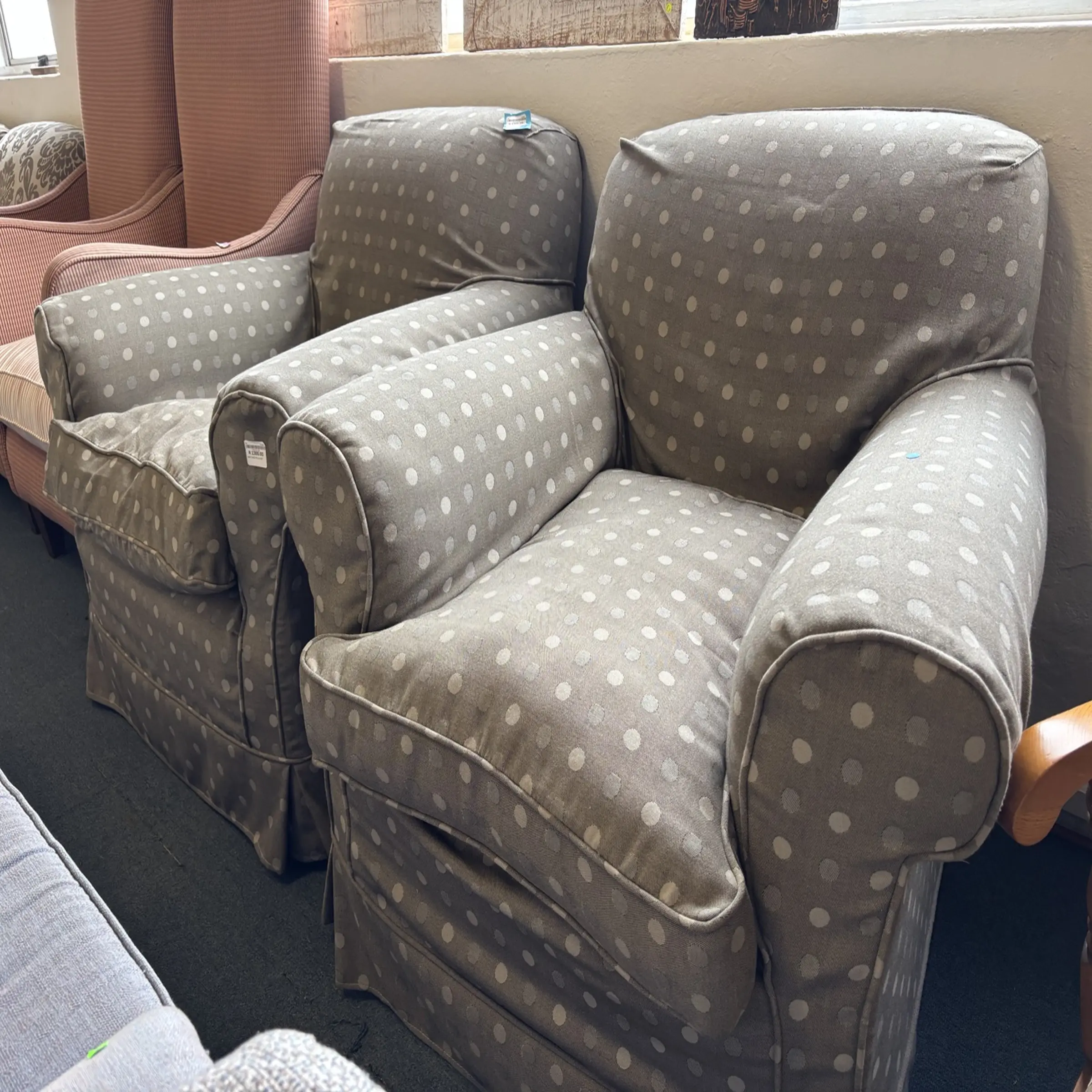 Classic Grey Polka Dot Upholstered Armchair (EACH) - Image 2