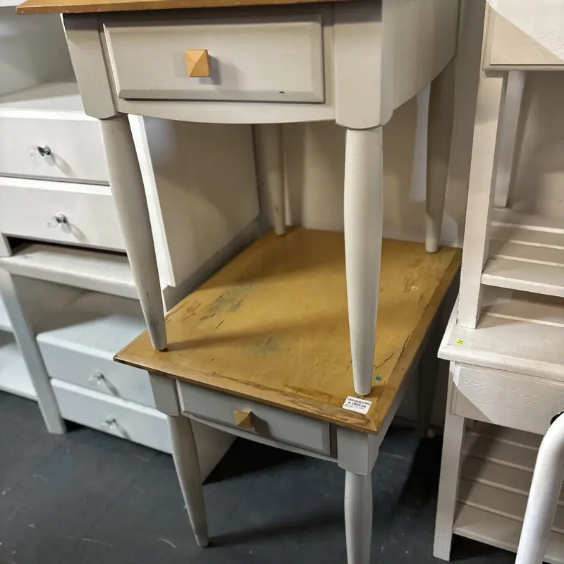 Pair of Grey Beech Pedestal Side Tables with Drawers - Image 2