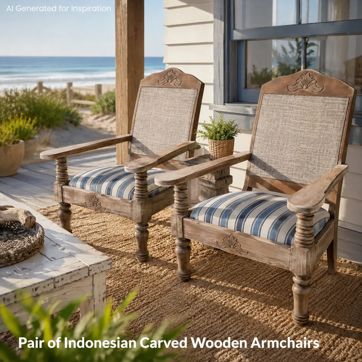 Pair of Indonesian Carved Wooden Armchairs