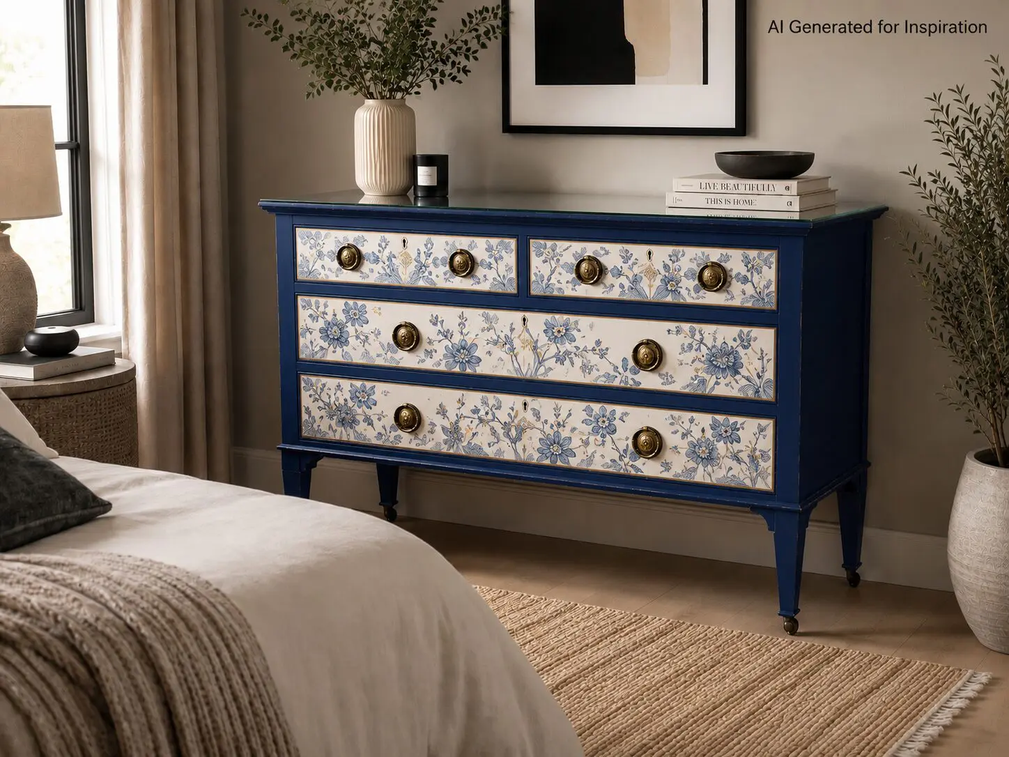 Mahogany Inlaid Chest of Drawers with Brass Pulls - Image 5