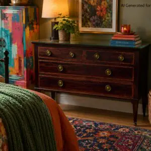 Mahogany Inlaid Chest of Drawers with Brass Pulls